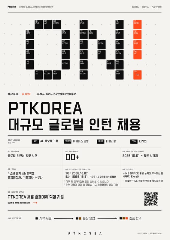 경운대학교 경운대학교, 4년제 대학생 및 졸업생 대상 PTKOREA 대규모 글로벌 인턴 채용 모집 홍보 이미지